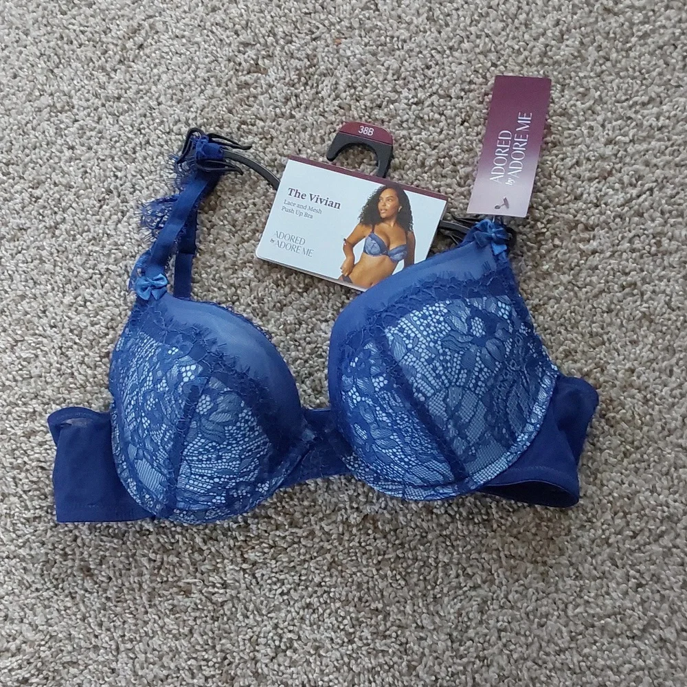 Adore Me blue lace bra the Vivian Push Up Bra - Picture 1 of 2